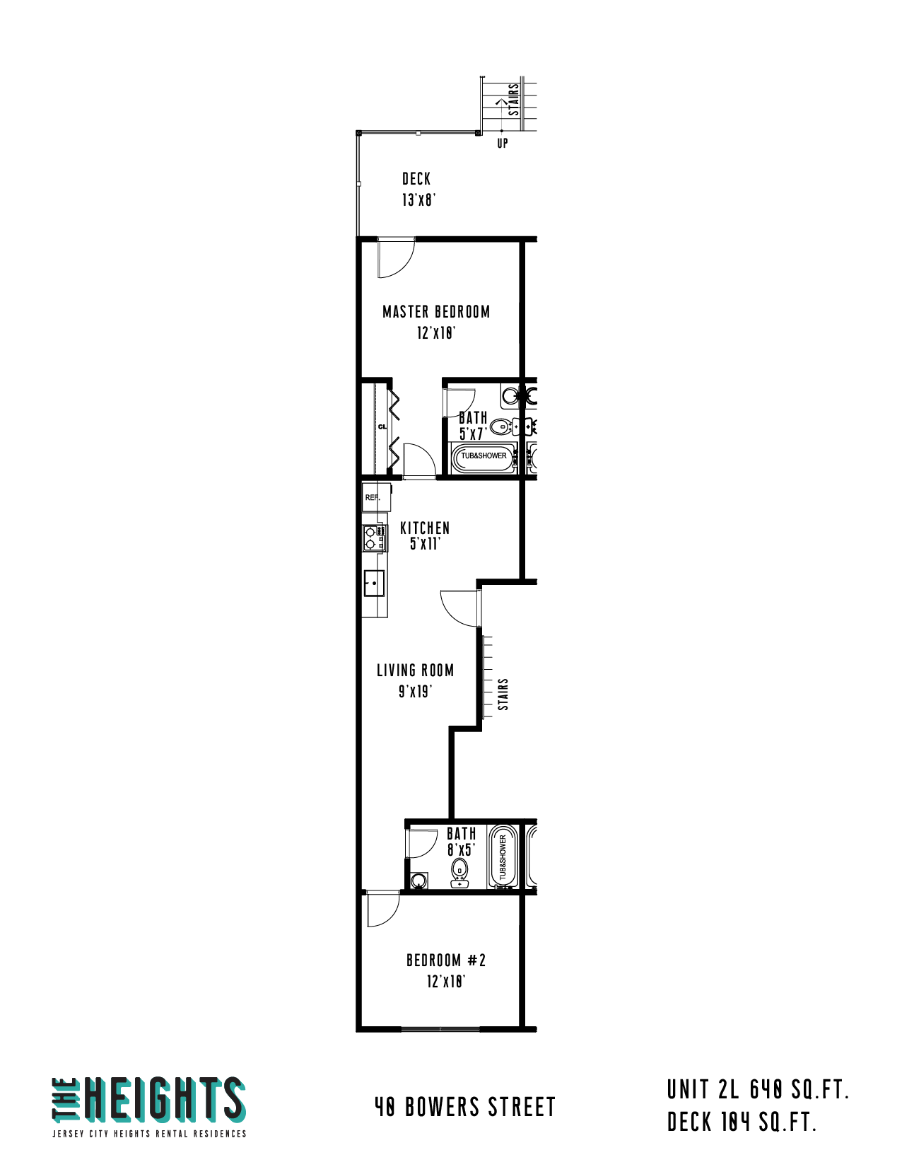 Floor plan for 2 beds, 2 baths, 640 sqft